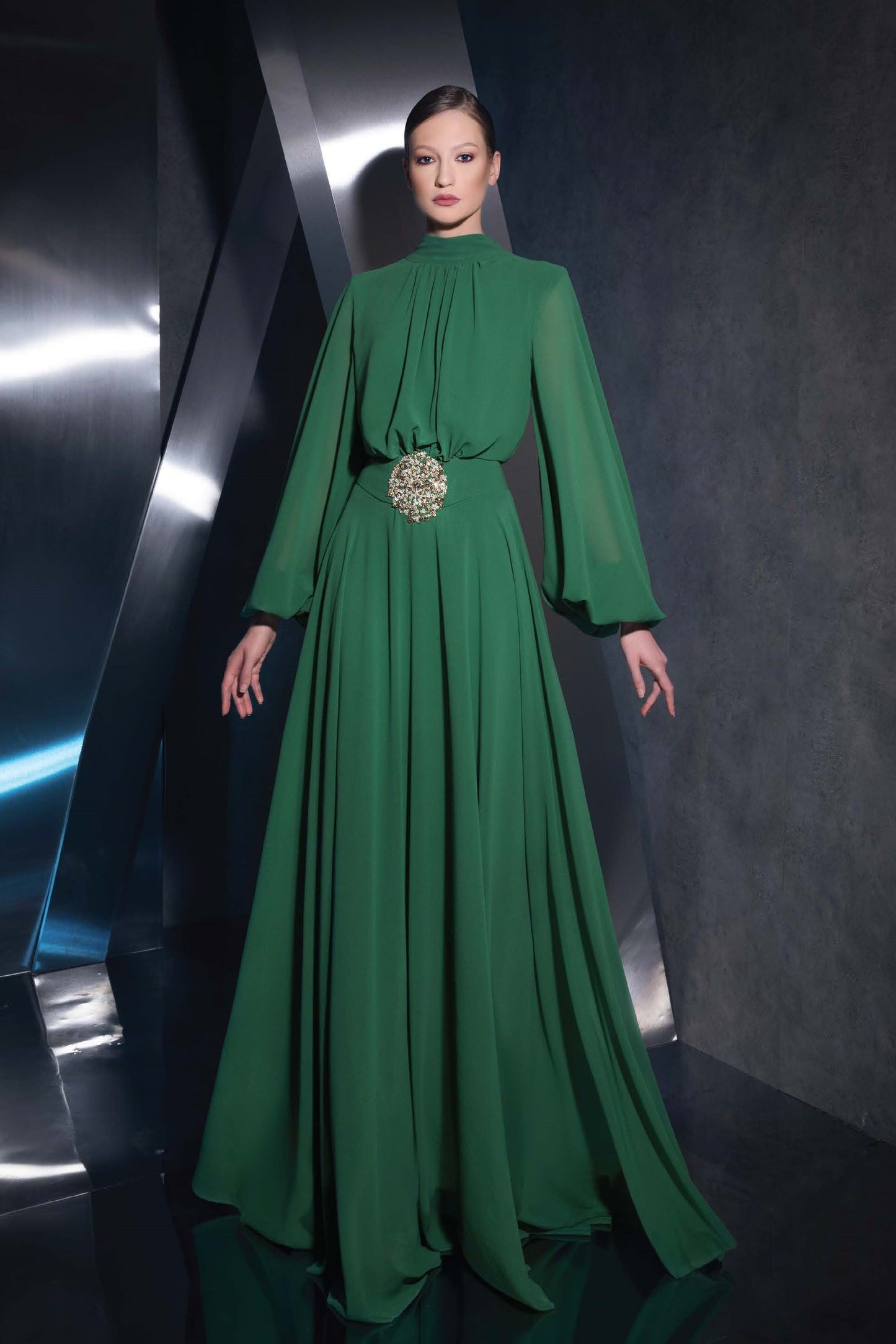 High-Neck Long Sleeve Gown