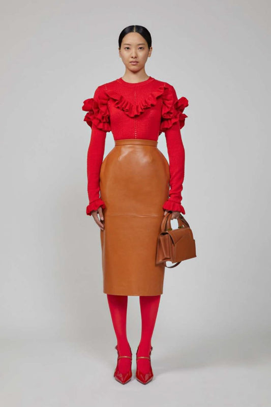 Wool Sweater and Leather Skirt