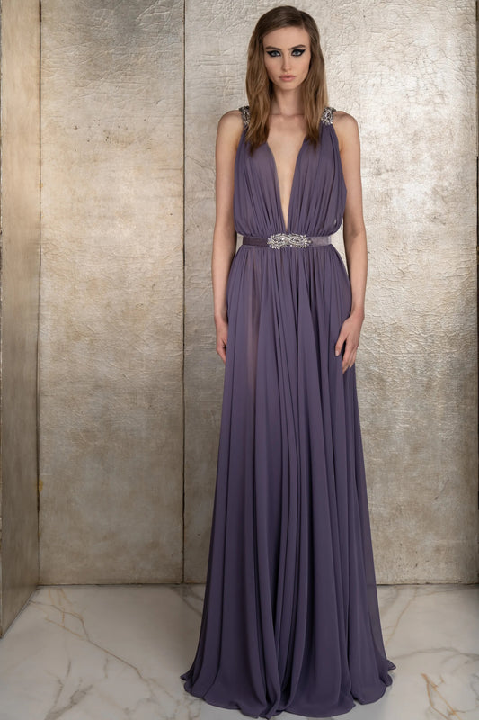 Chiffon V- Neck Gown