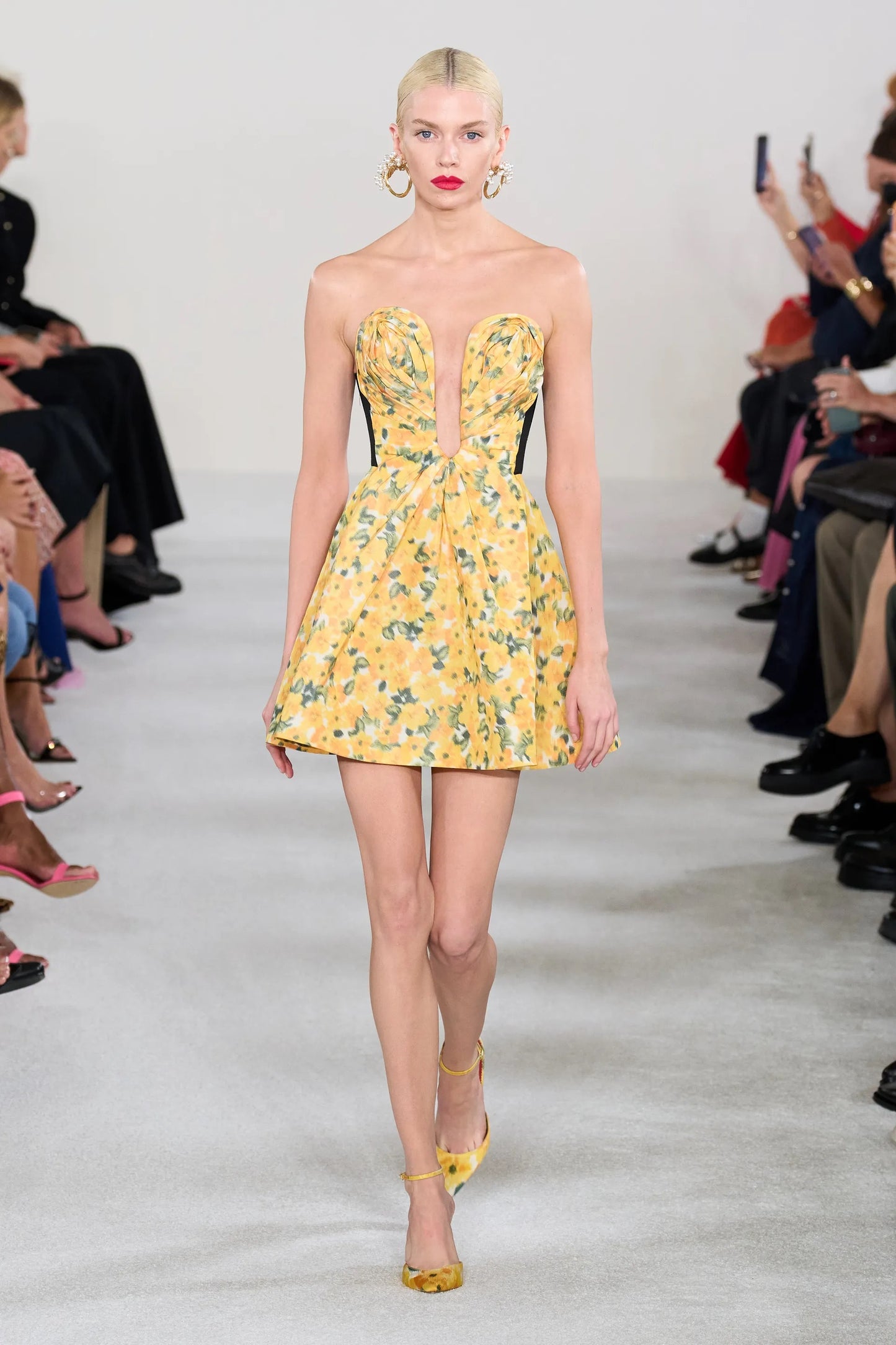 Strapless Floral Taffeta Mini Dress