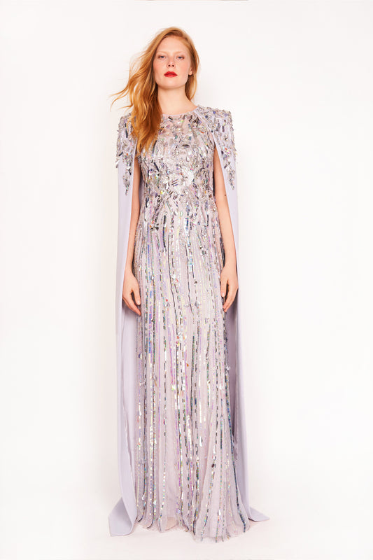 Christina Beaded Tulle Crepe Gown