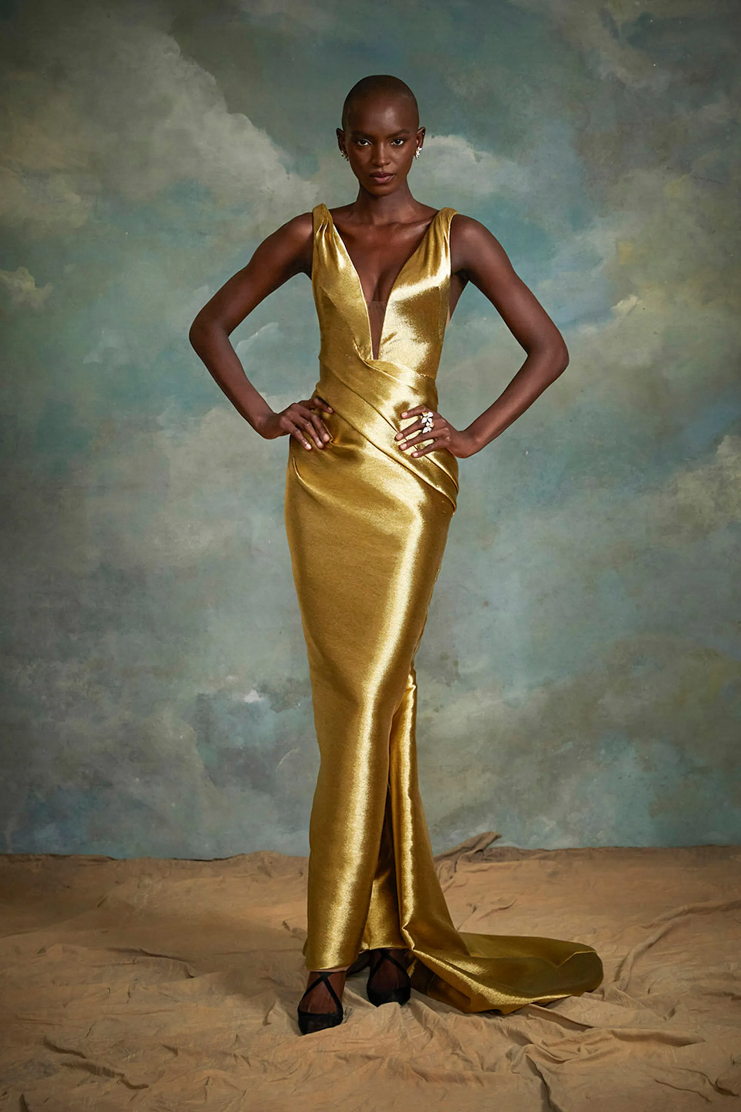 Deep V-Neck Sleeveless Gown