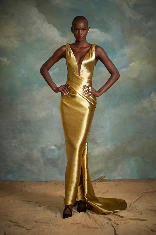 Deep V-Neck Sleeveless Gown