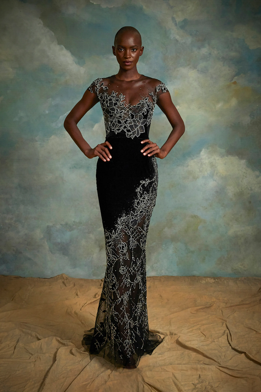 Cap Sleeve Lace Embroidery Gown