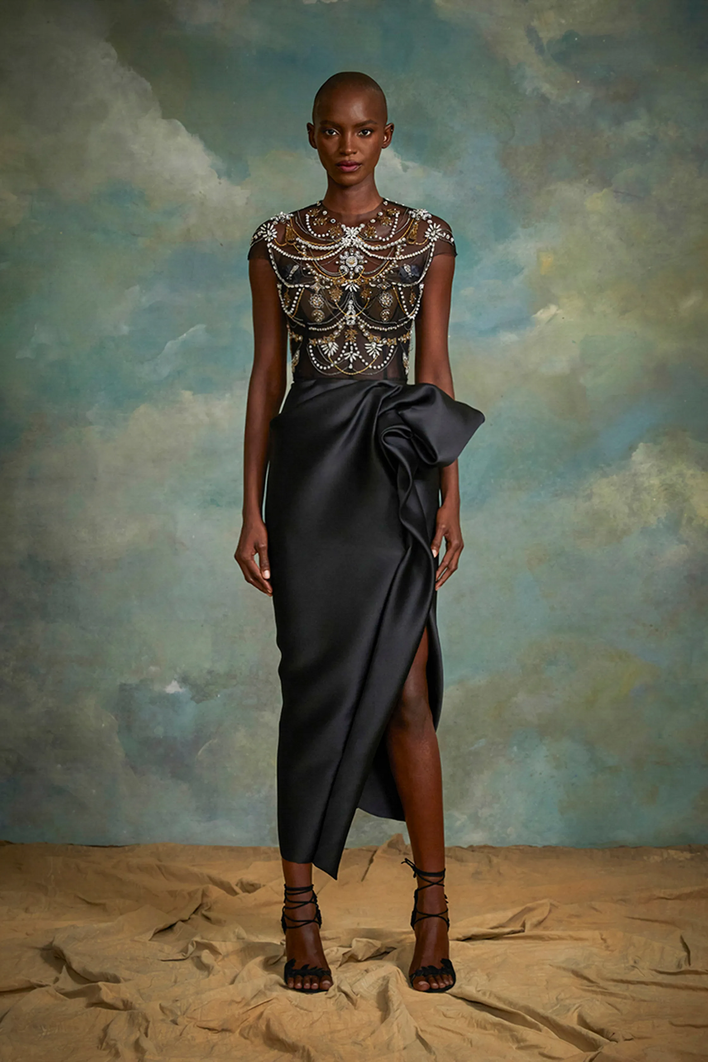 Embroidered Metallic Thread Midi Dress