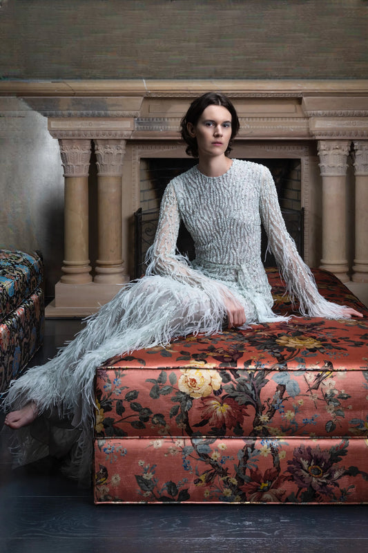 Long Sleeve Feather Gown