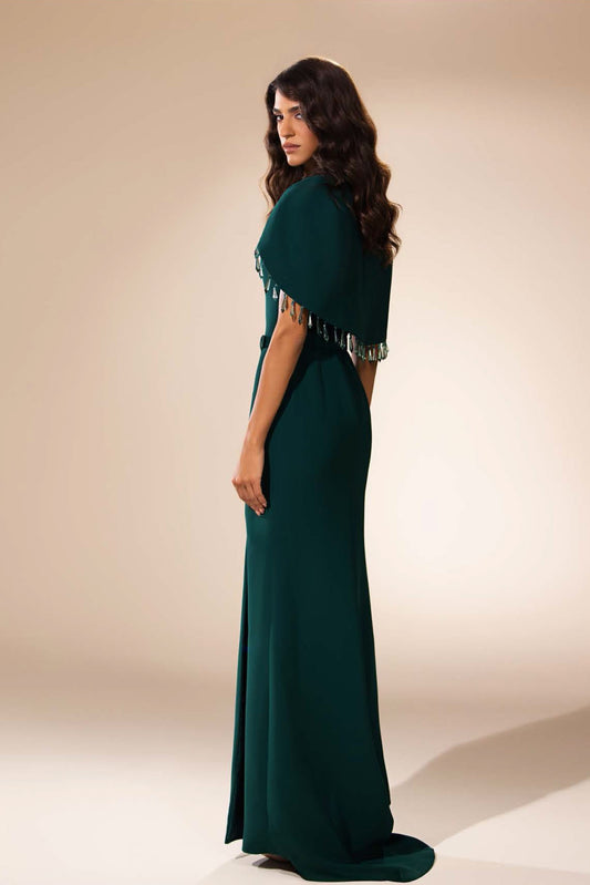 Crystal Embroidered Cape Gown