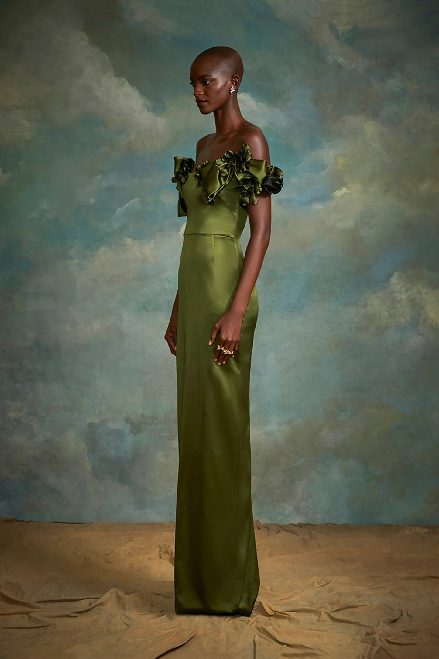 Off-Shoulder Stretch Satin Gown