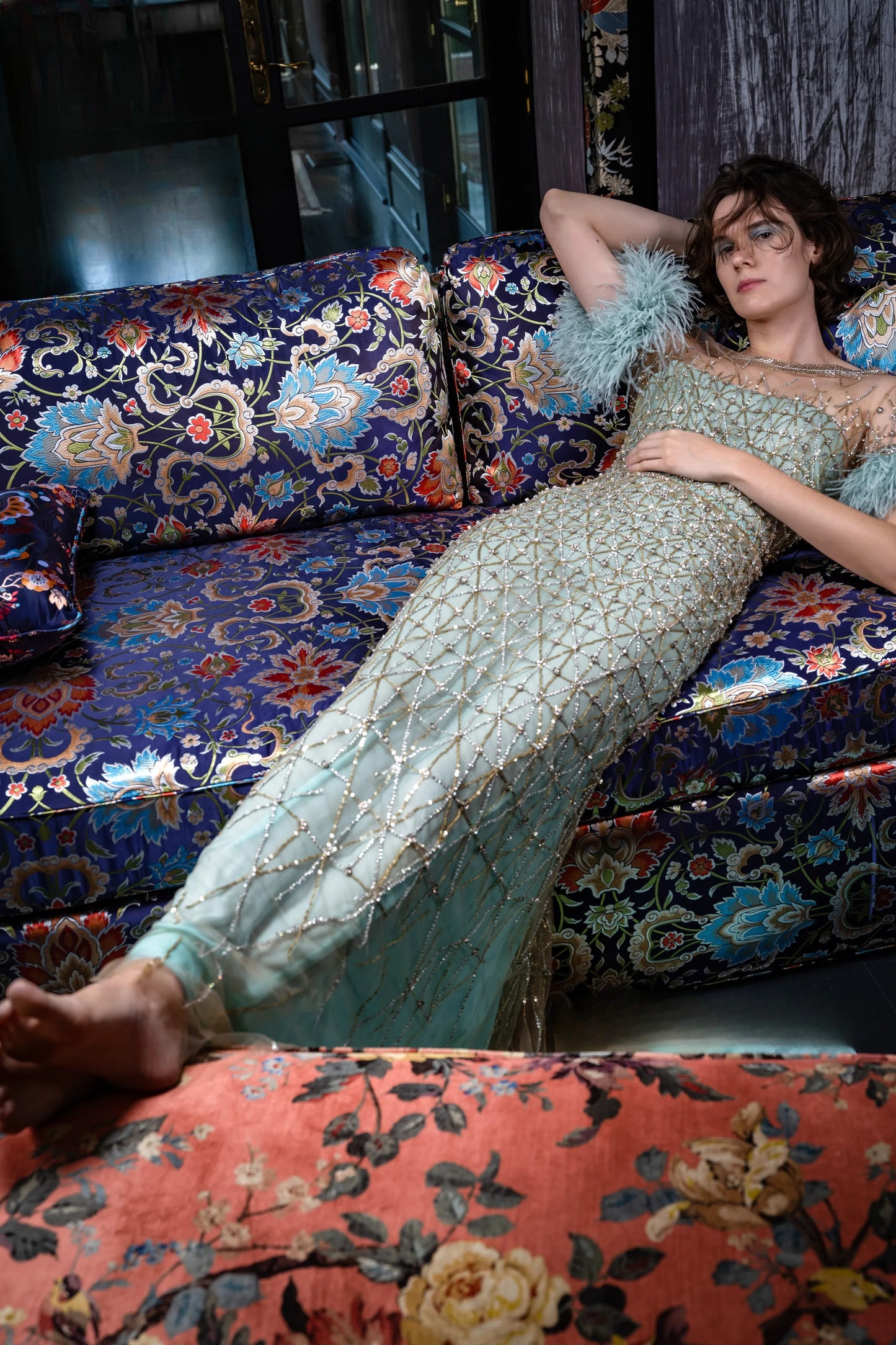 Short-Sleeve Embroidered Gown