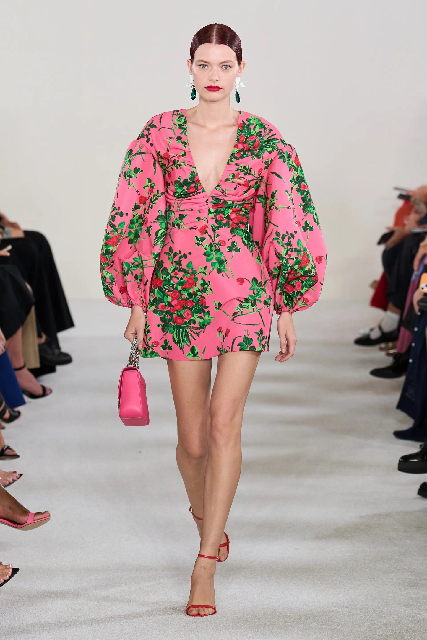 Balloon Sleeve Floral Faille Mini Dress