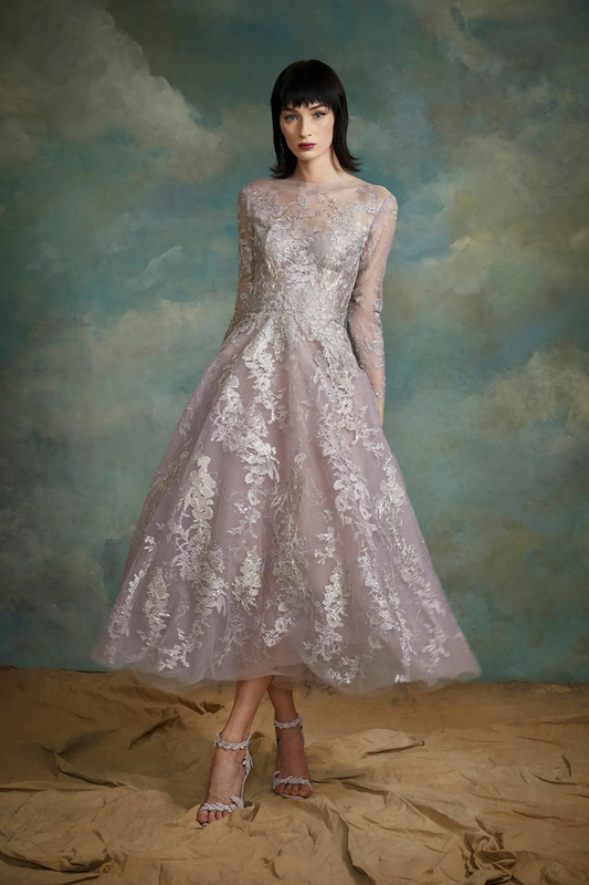 Metallic Embroidered Lace Midi Dress