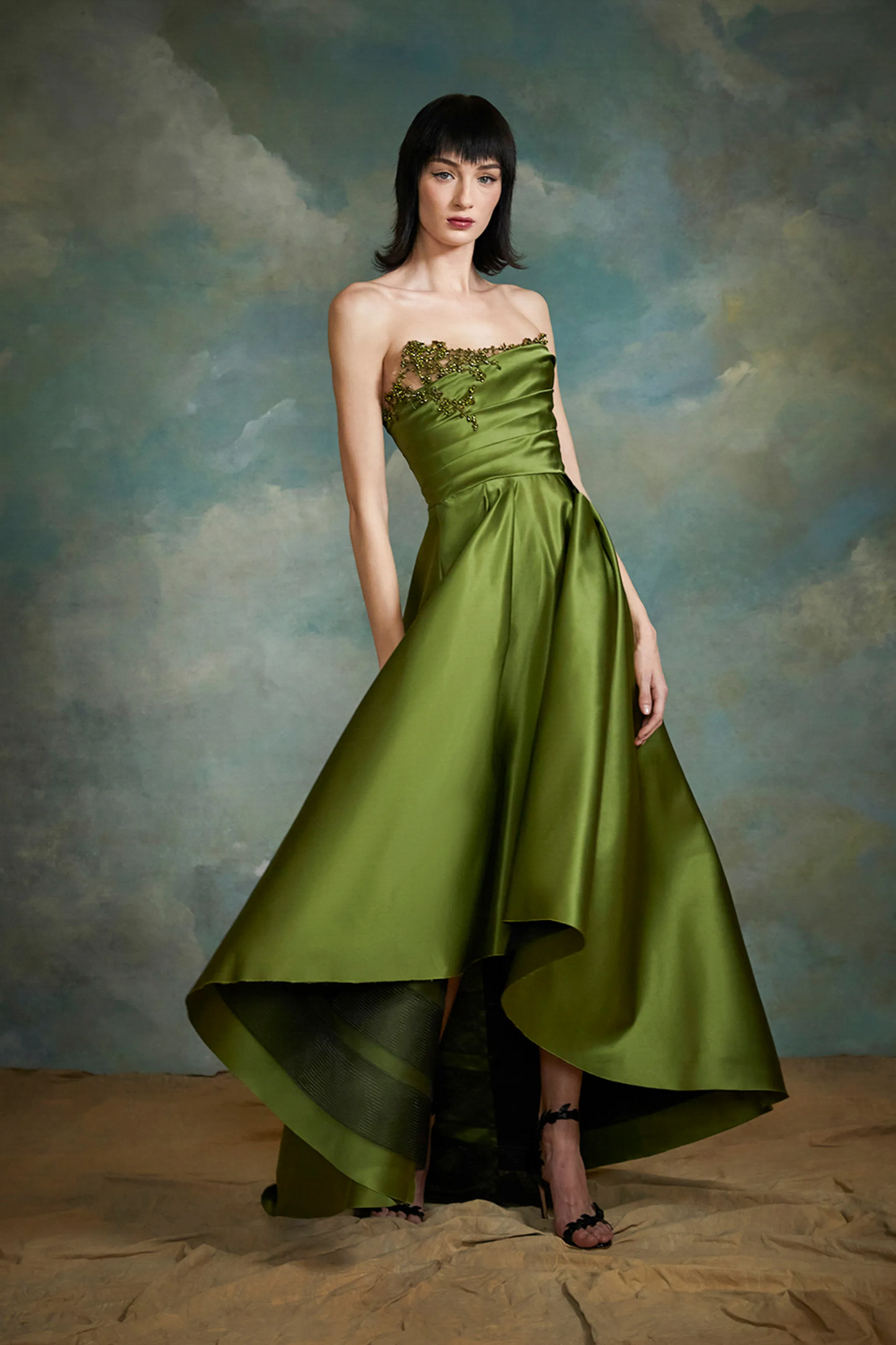 Strapless High-Low Silk Gown