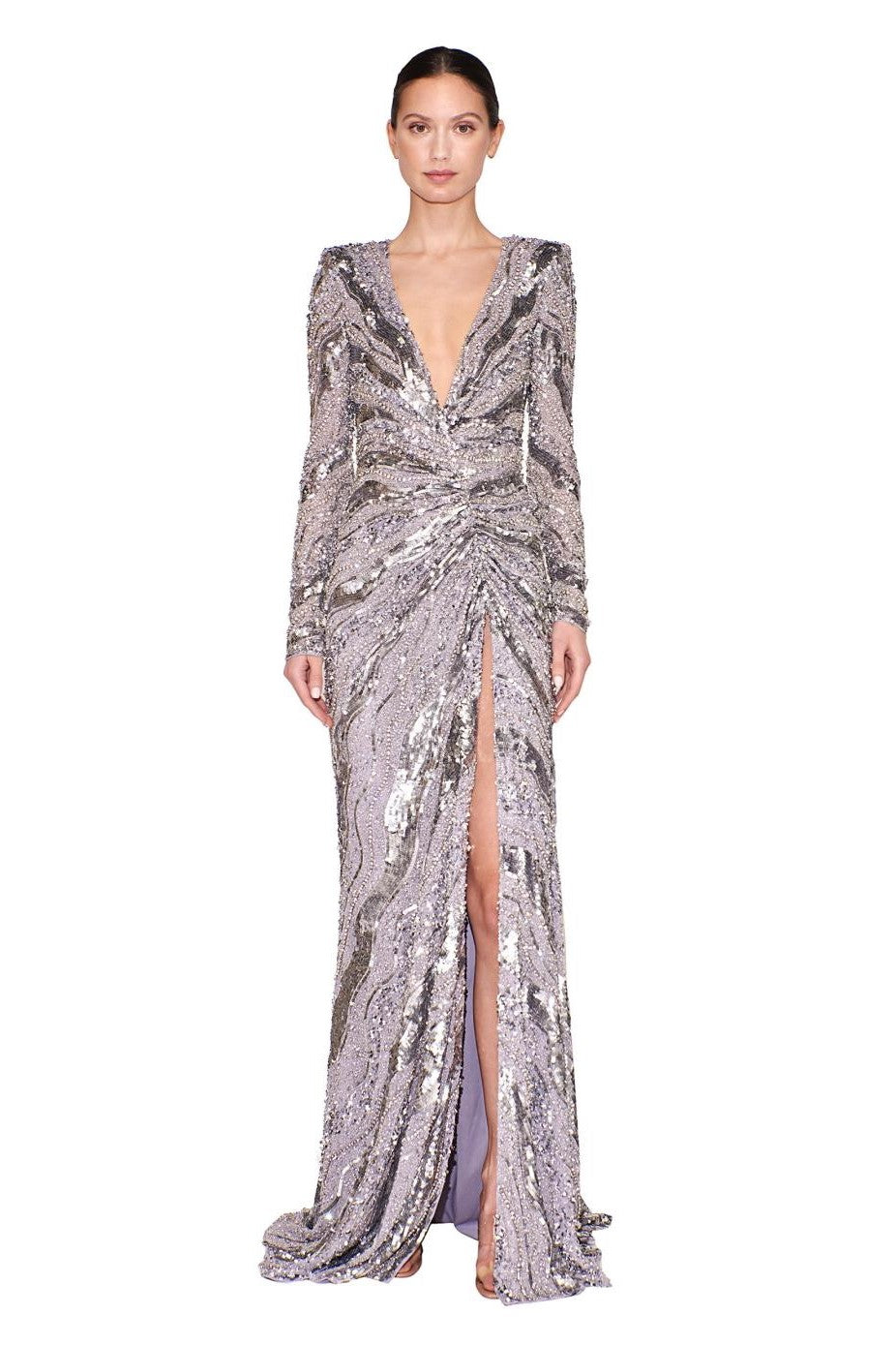 Long Sleeve Deep V-Neck Gown