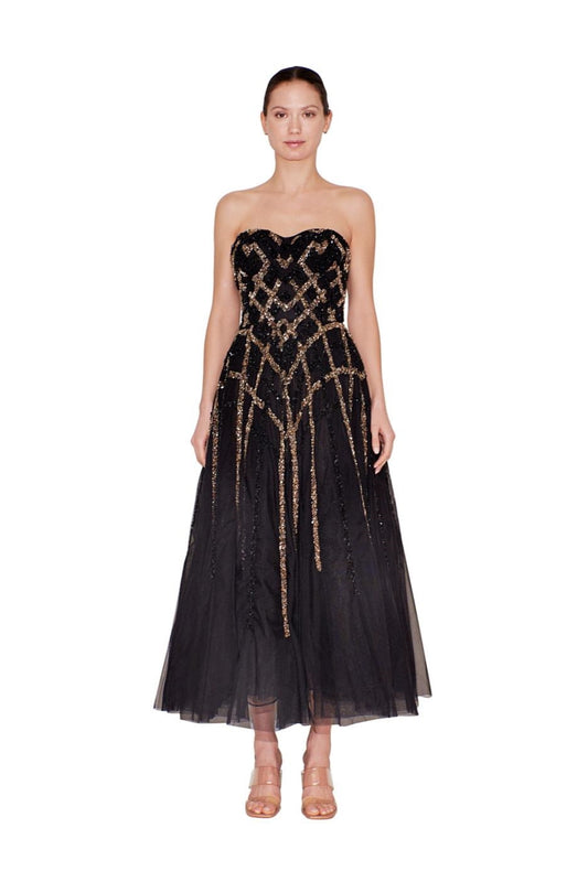 Strapless Tea Length Tulle Dress