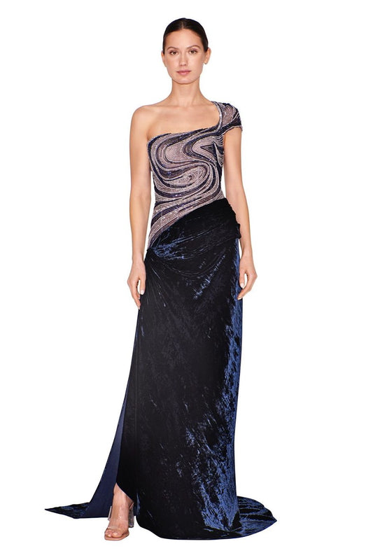 One Shoulder Embroidered Fitted Gown