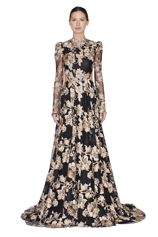 Long Sleeve Open Back Gown