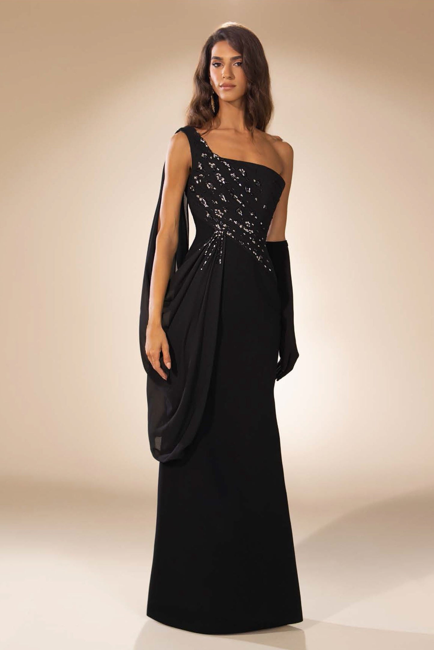 Draped Shoulder Gown