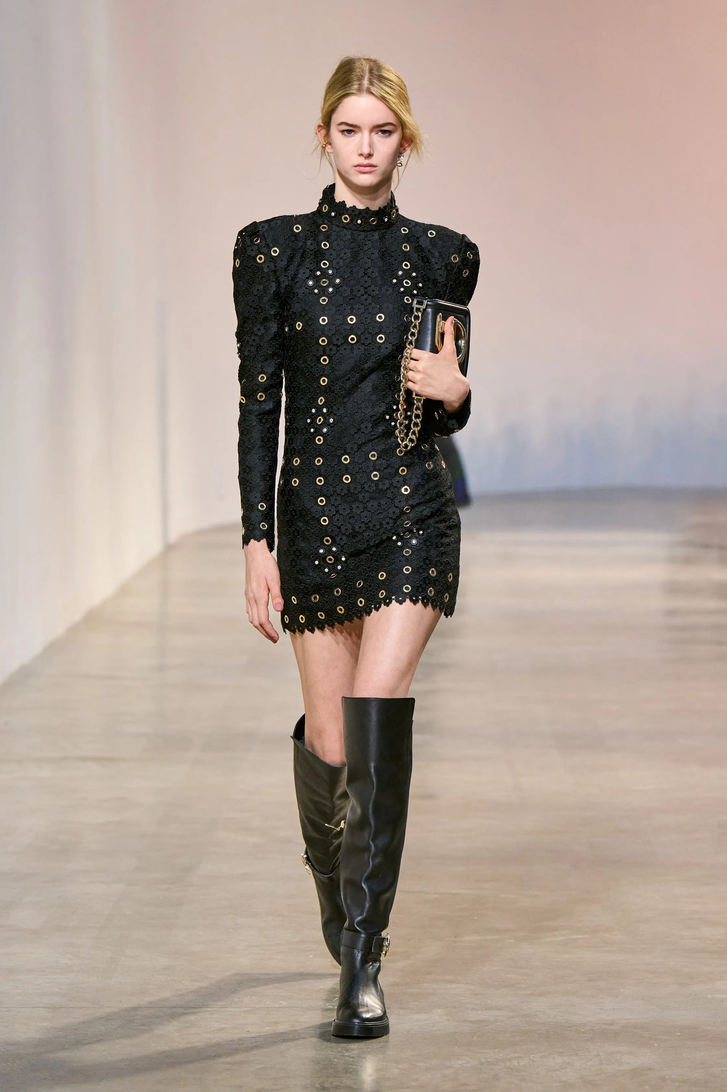 Studded Macramé Mini Dress