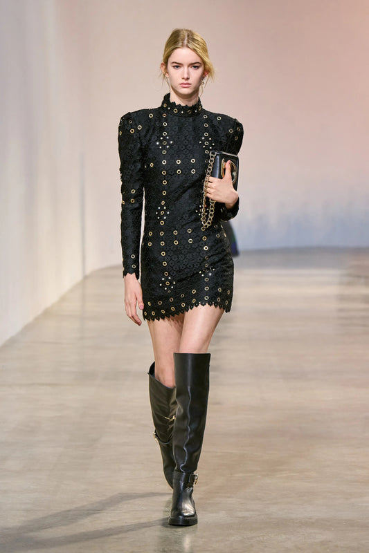 Studded Macramé Mini Dress