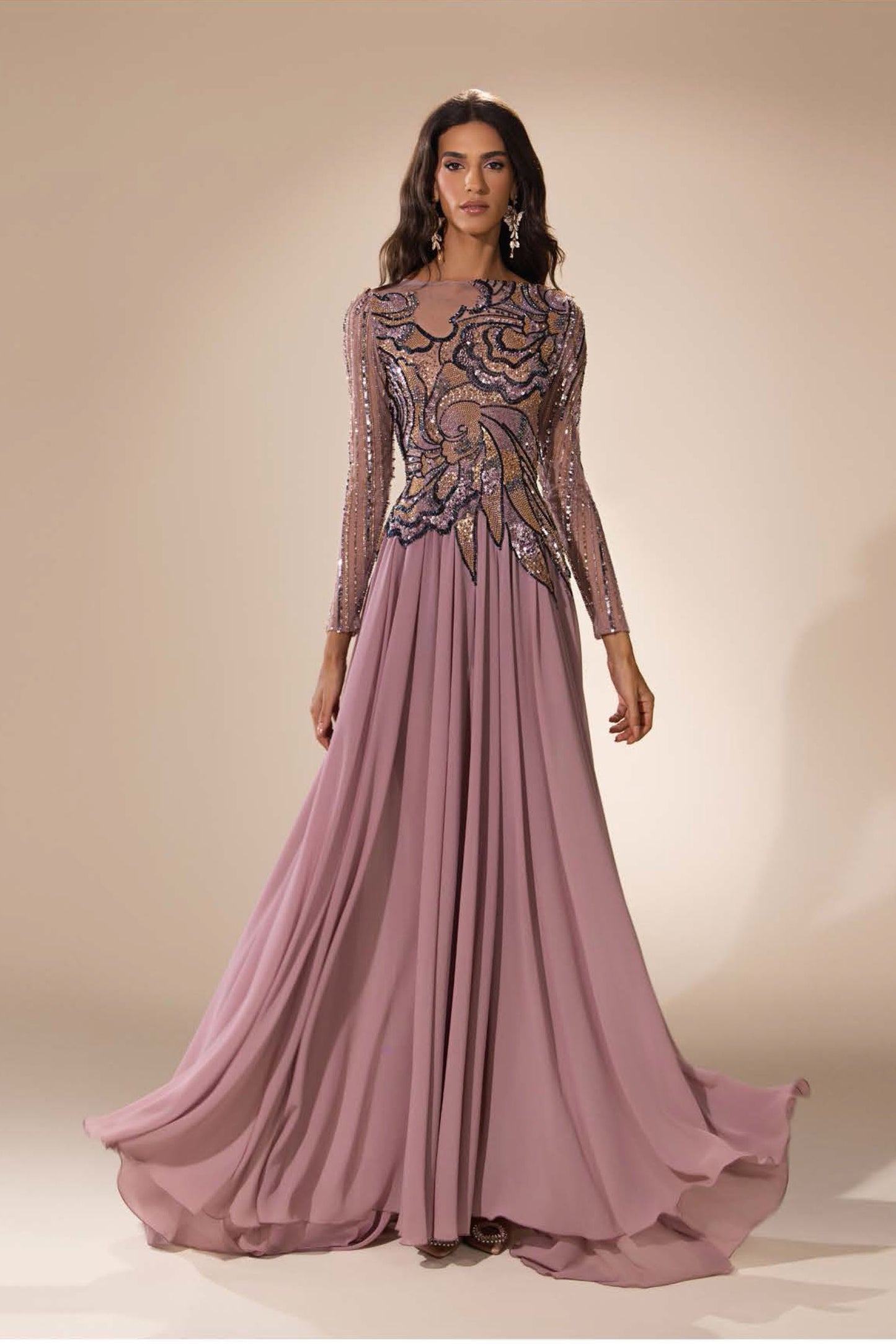 Long Sleeve Floral Gown