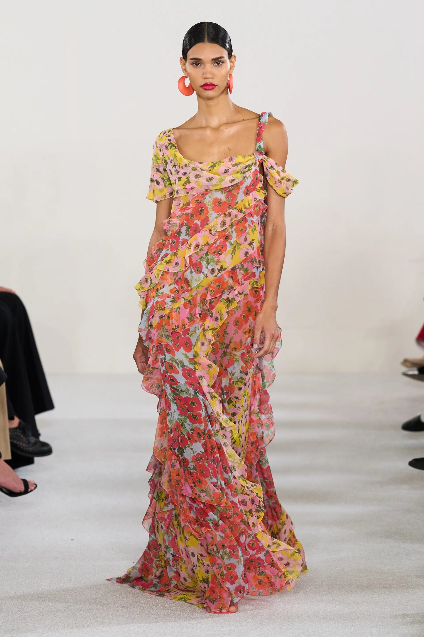 Ruffled Silk Chiffon Maxi Gown
