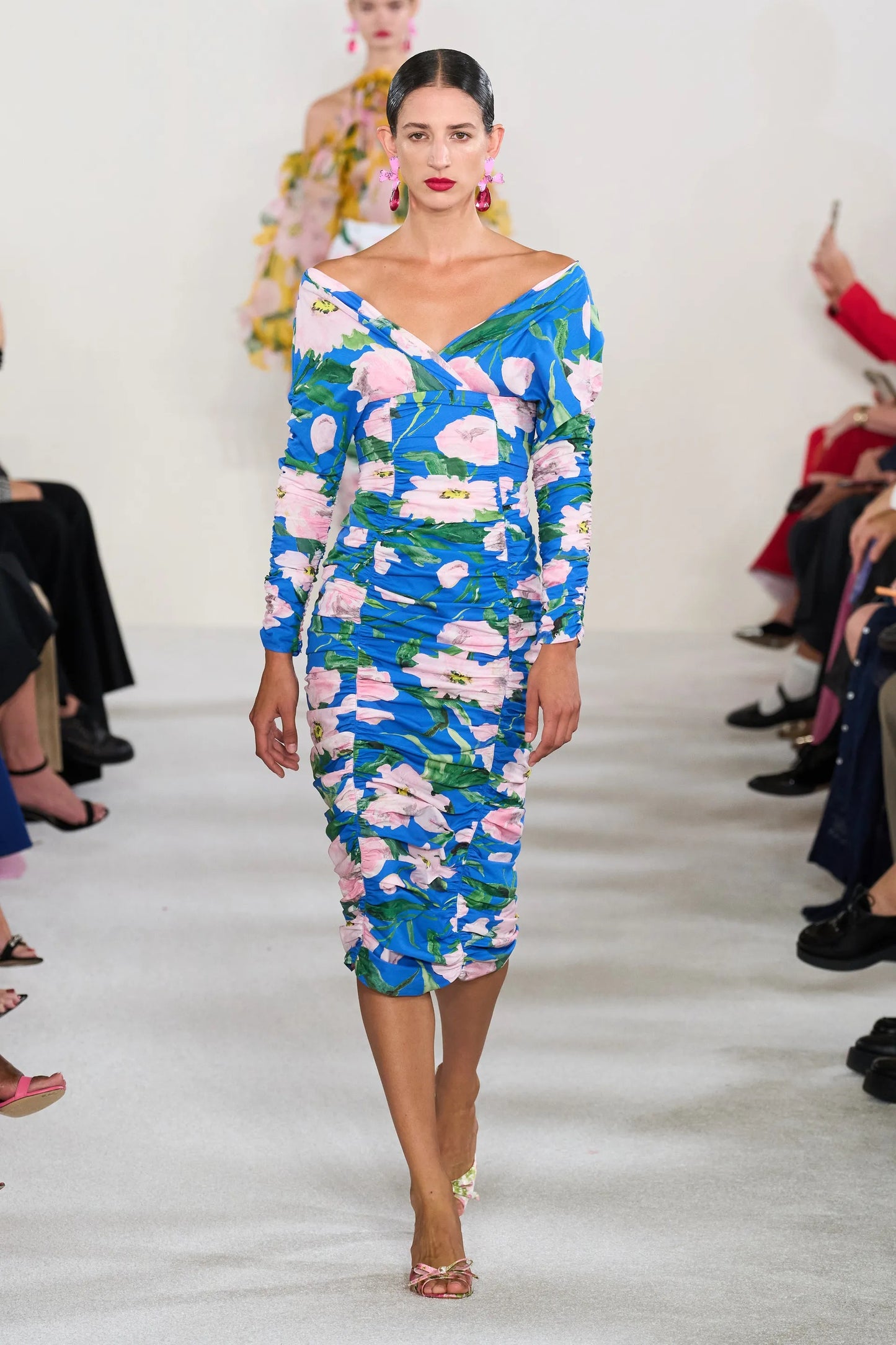 Ruched Stretch-Cotton Midi Dress