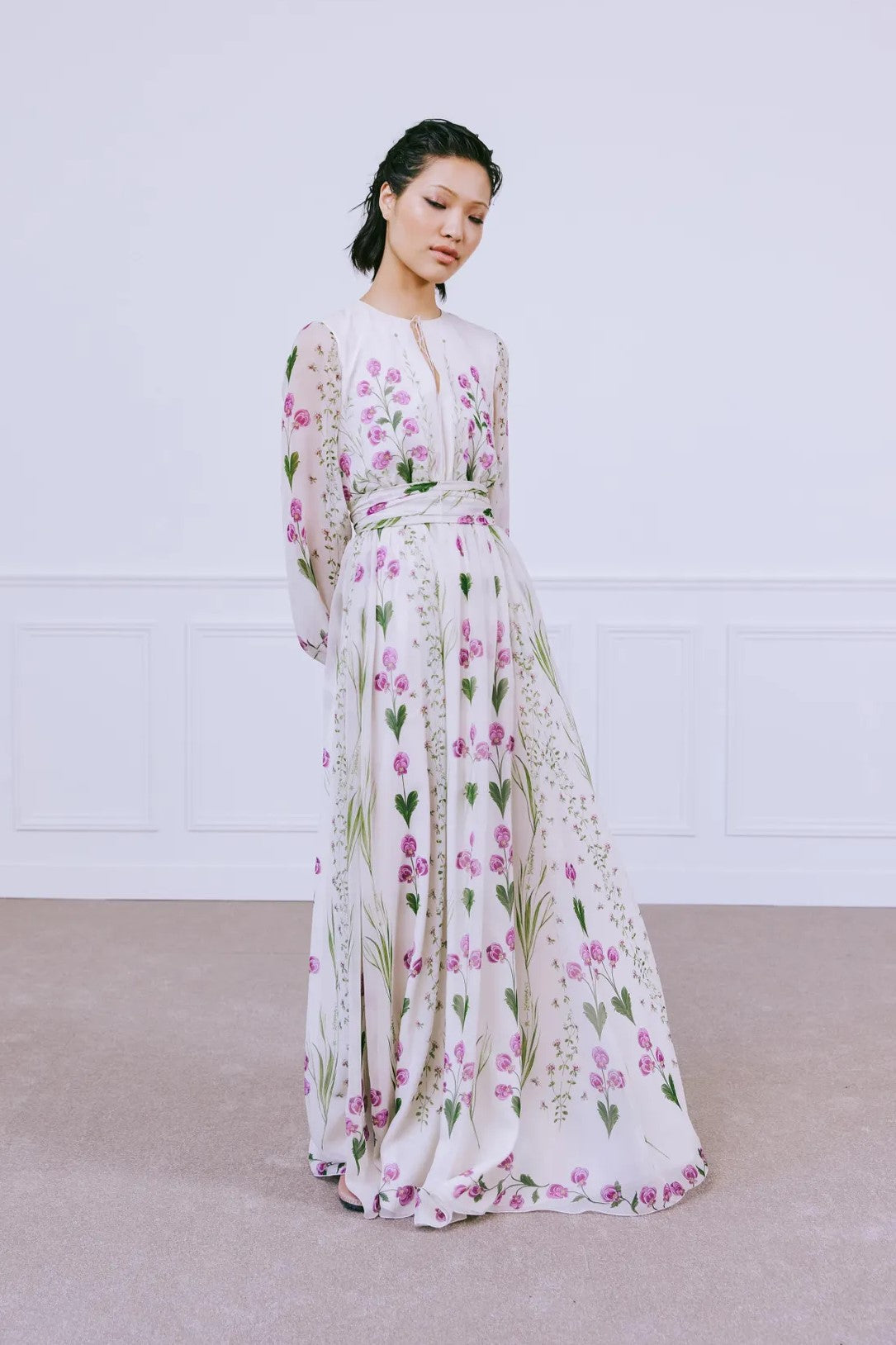 Long Sleeve Floral Printed Georgette Gown