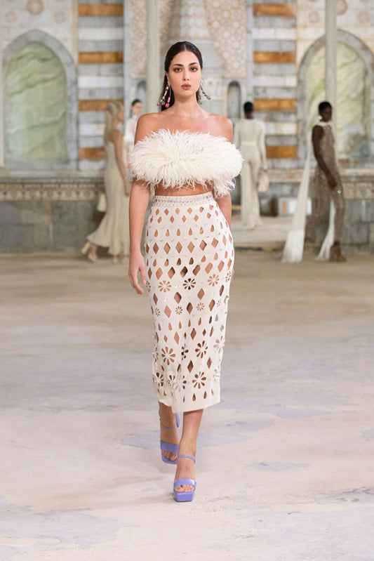 Beaded Feather Top & Midi Skirt