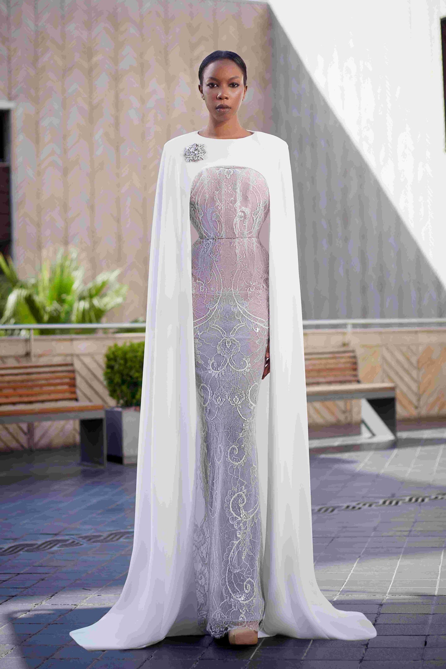 Crepe Cady & Lace Gown