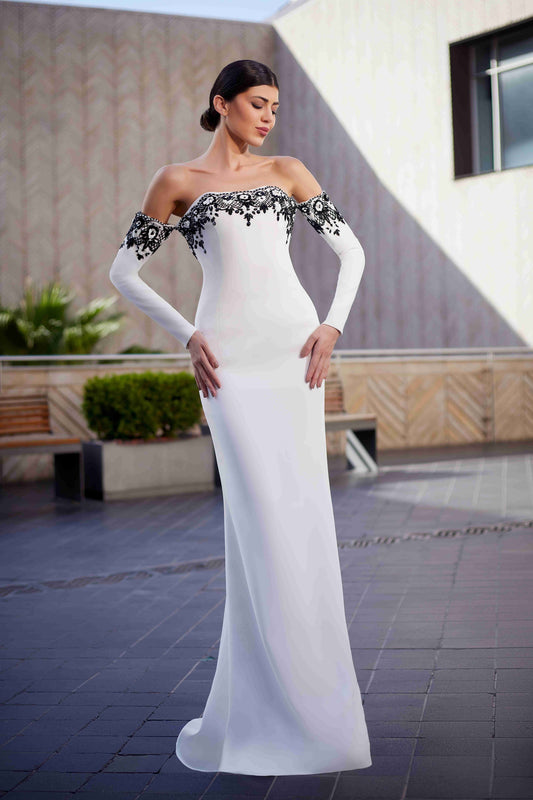 Crepe Cady & Embroidery Gown