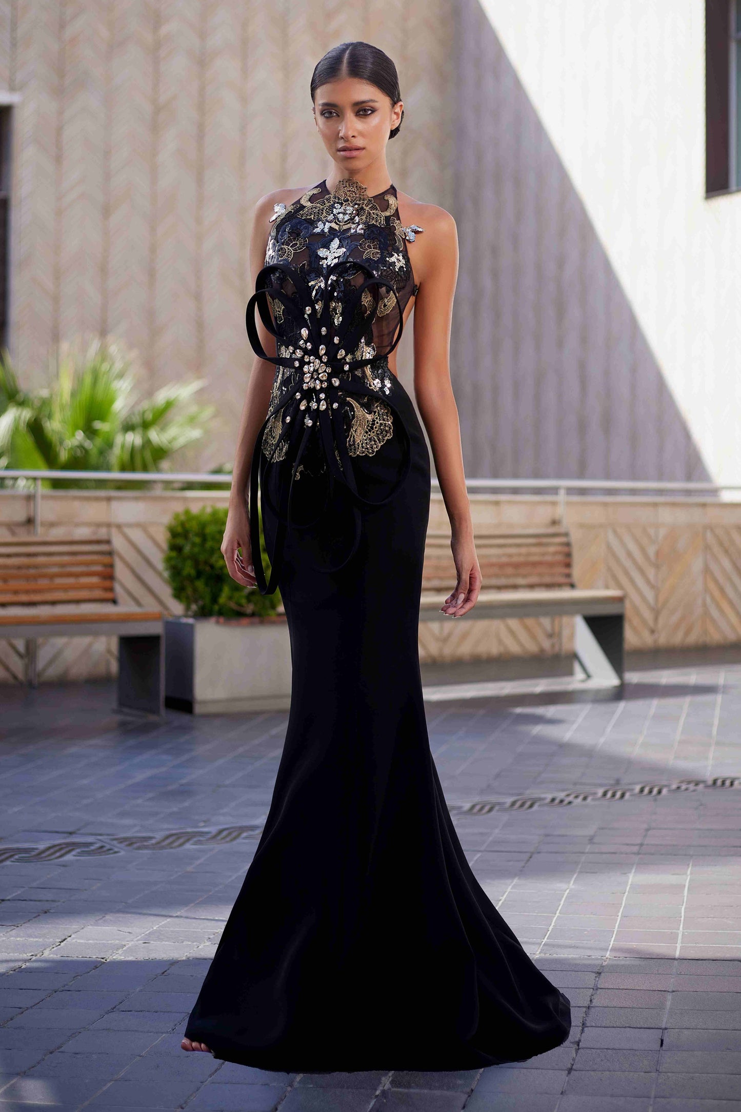 Lace Embroidery and Swarovski Gown