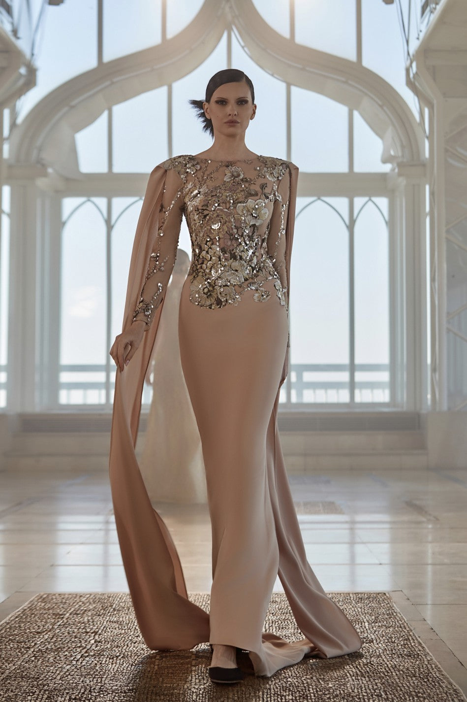 Embroidered Crepe Gown