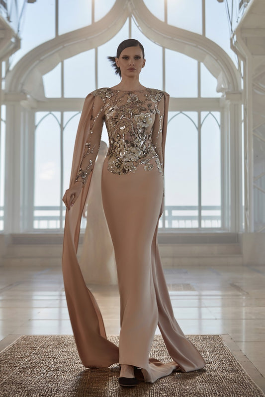 Embroidered Crepe Gown