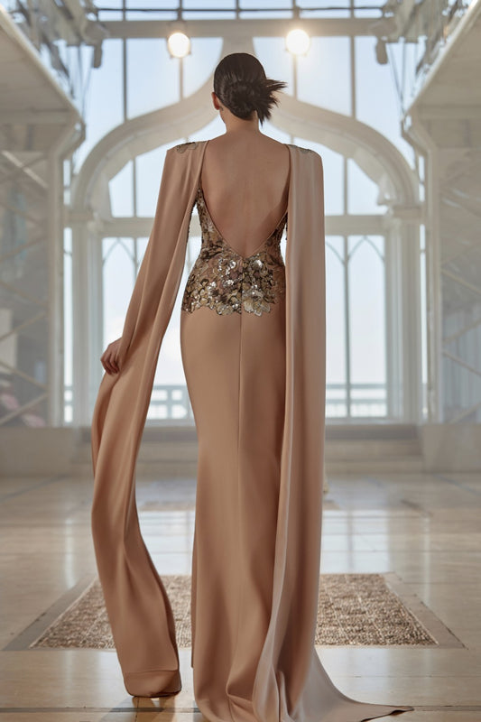 Embroidered Crepe Gown