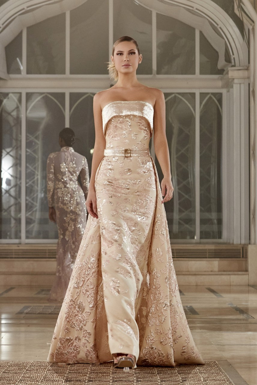 Brocade Strapless Gown