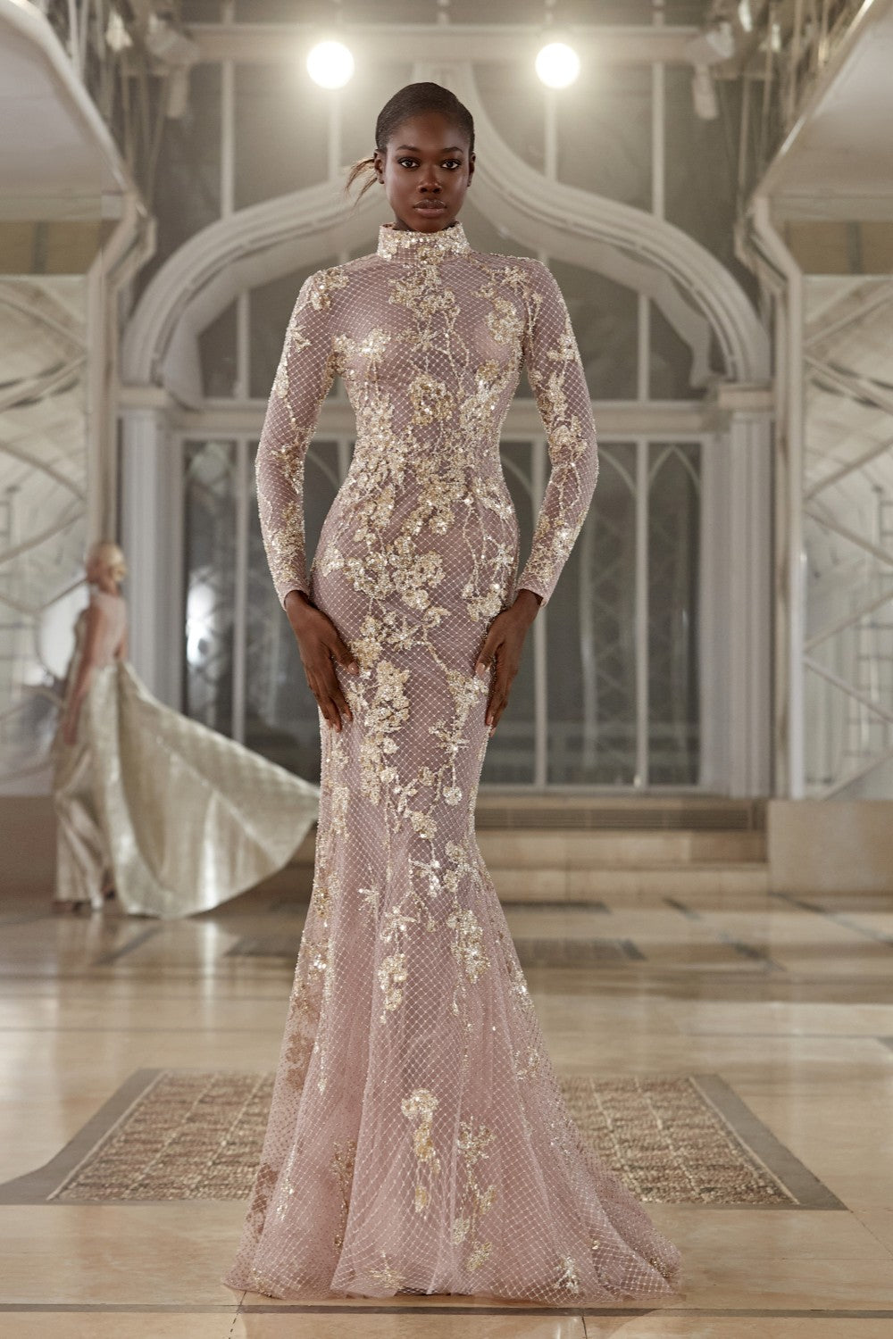 Embroidered Tulle Gown