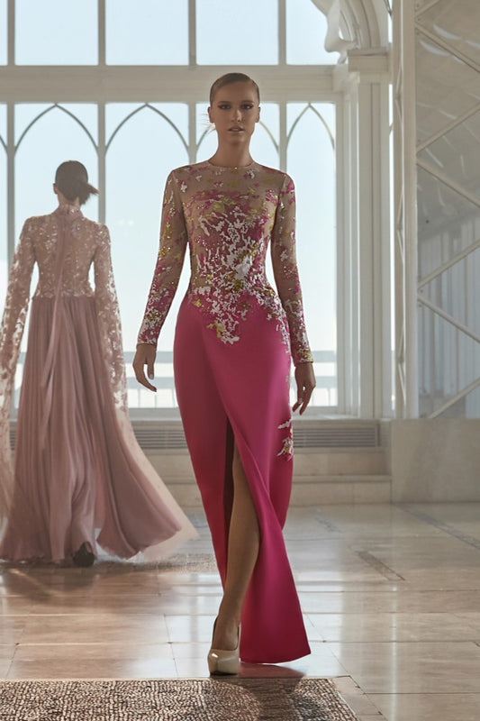 Embroidered Satin Gown