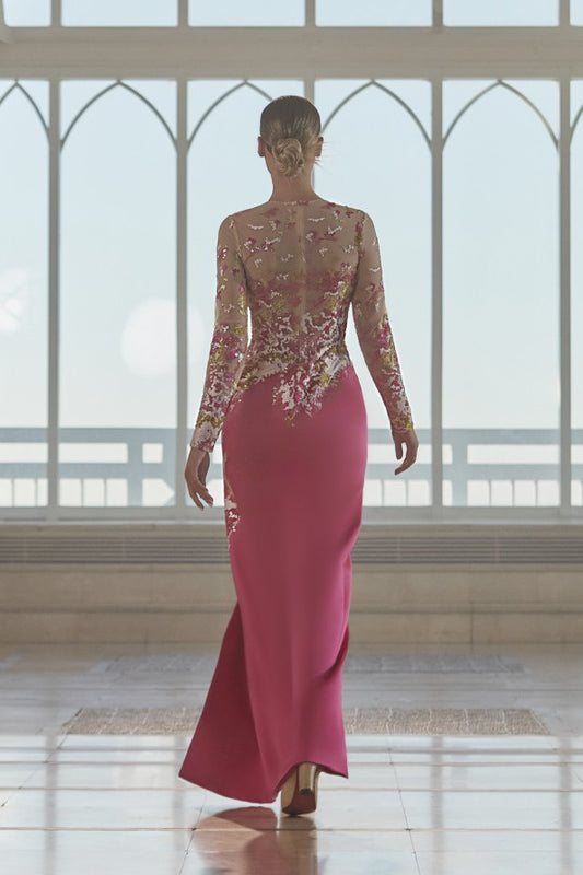 Embroidered Satin Gown
