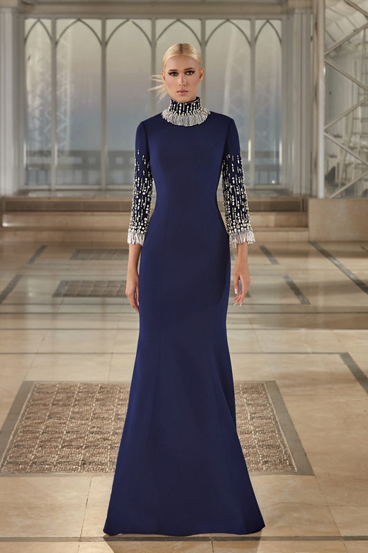 High Collar Beaded Gown