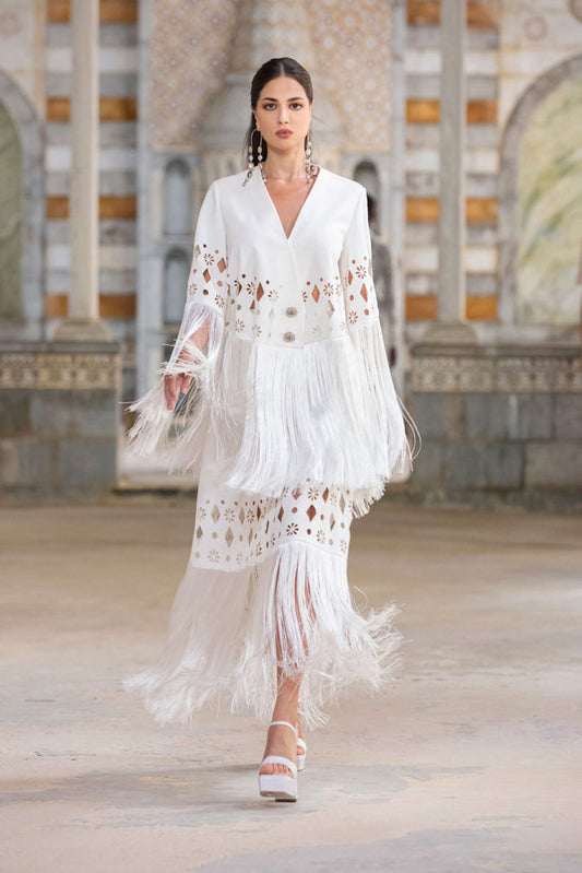 White Fringe Jacket & Skirt