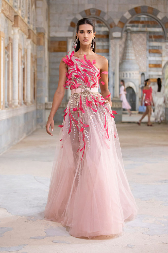 Beaded Tulle One Shoulder Gown