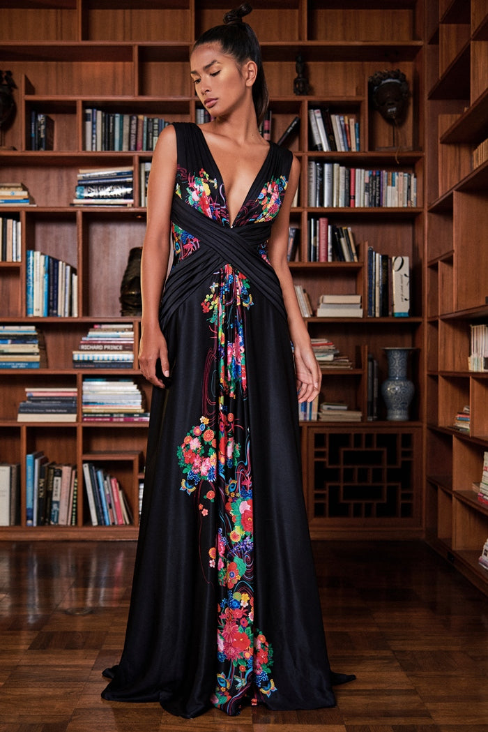 Sleeveless Floral Evening Gown