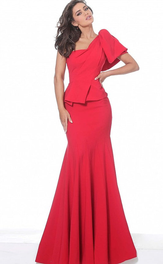 One Shoulder Peplum Evening Gown
