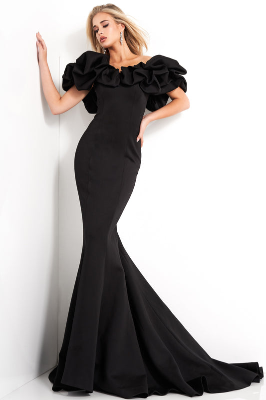 Off Shoulder Scuba Evening Gown