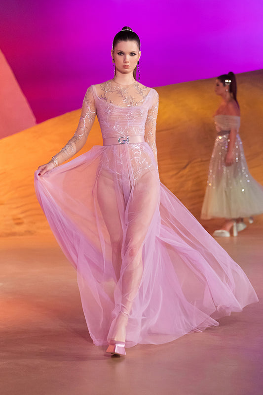 Draped Stretch Tulle Gown