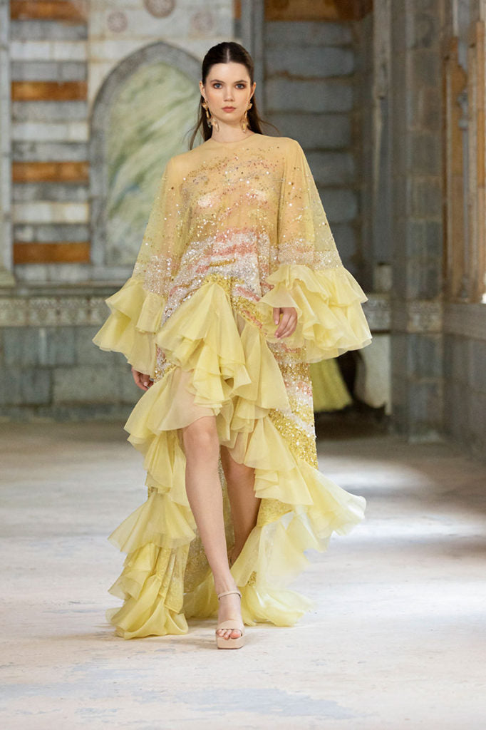 Long Sleeve Ruffle Gown