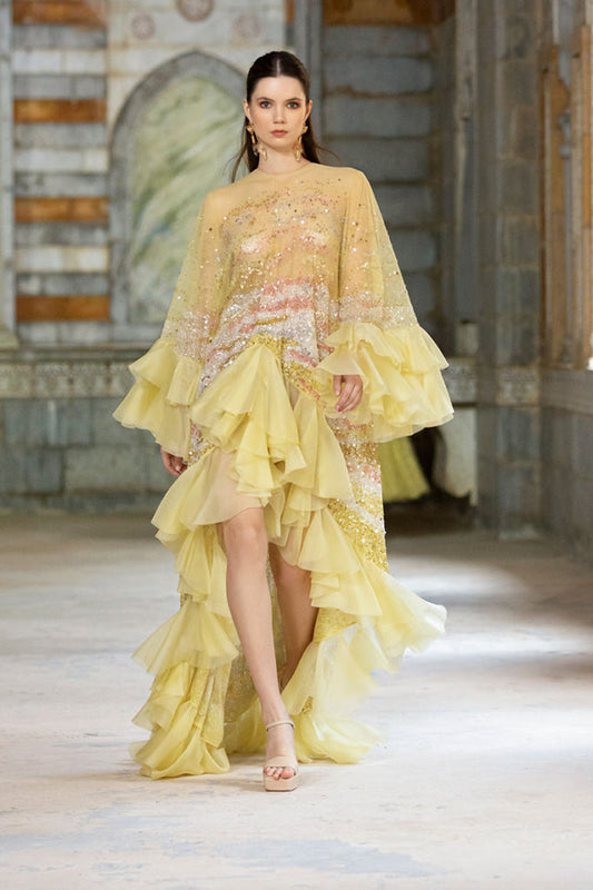Long Sleeve Ruffle Gown