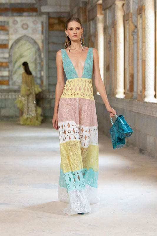 Lace Deep V Neckline Gown