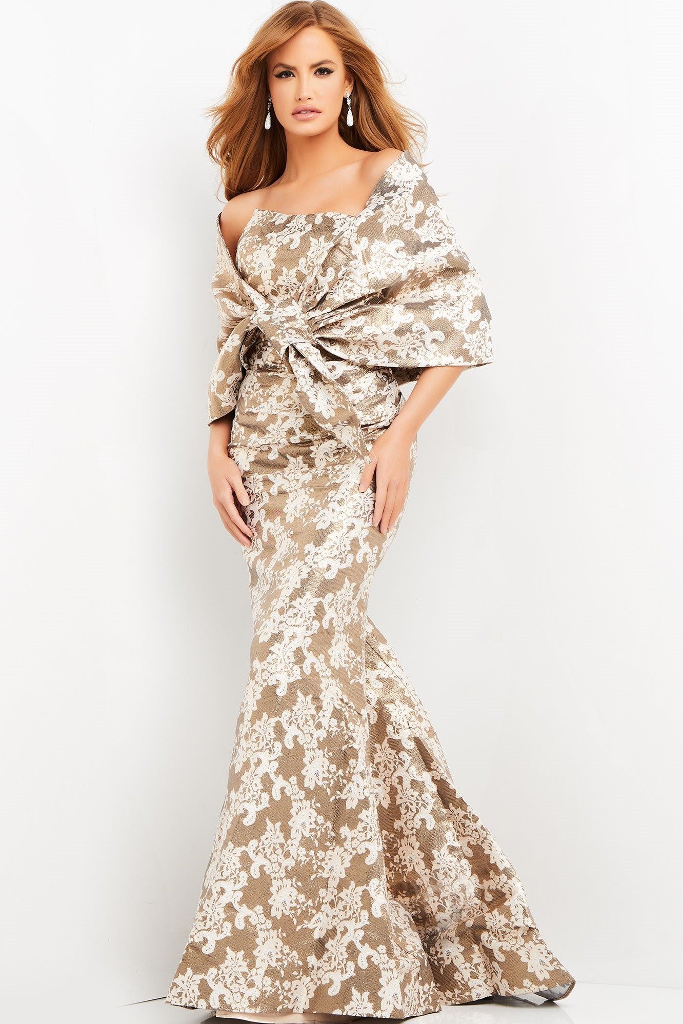 Strapless Lace Gown with Wrap