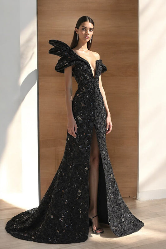 Off-Shoulder Flared Gown